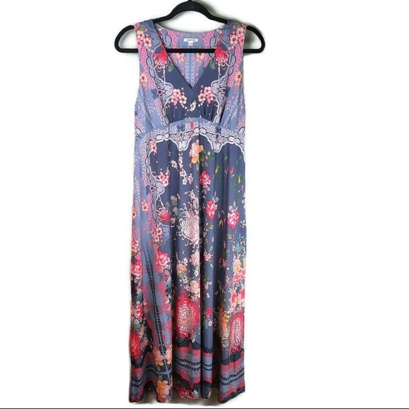 Johnny Was Marbay Retro Floral V-Neck Maxi Dress